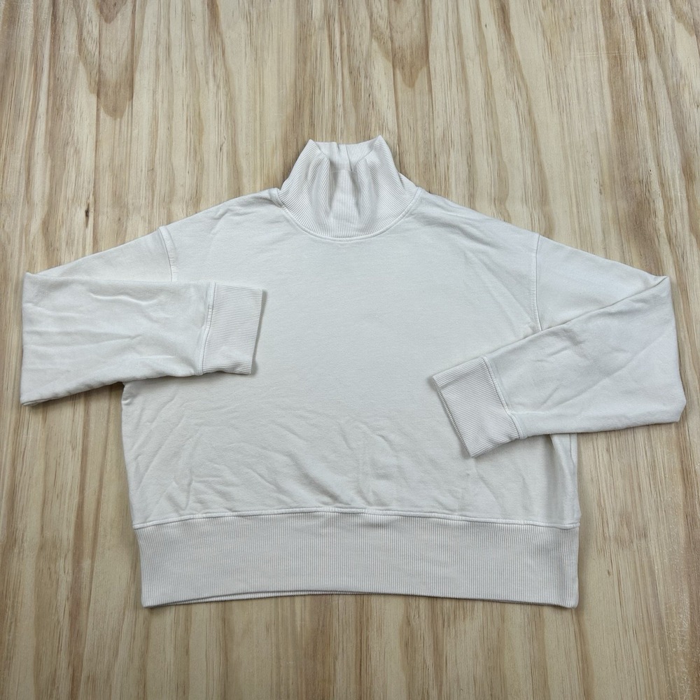 Monrow Womens Jersey Mock Neck Slouchy Sweater Ivory White Size Medium